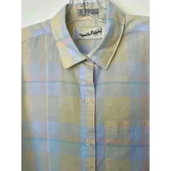 Diane von Furstenberg Vintage 80's Size 14 Button Up Yellow Plaid Retro Cool Fun - Picture 4 of 7